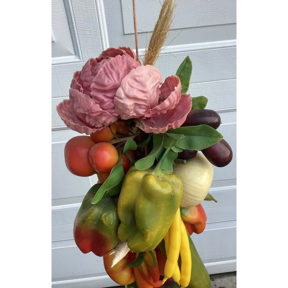 Farmhouse Plastic Vegetables On Braided Rope Hanging Decor/Garland 23